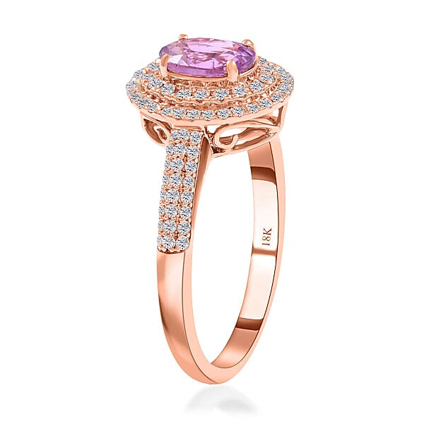 Shop Lc Certified And Appraised Iliana AAA Madagascar Purple Sapphire And G-H SI Diamond 1.40 Ctw Double Halo Ring In 18K Rose Gold