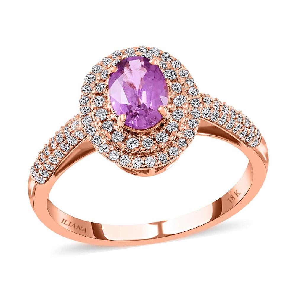 shop lc Certified and Appraised Iliana AAA Madagascar Purple Sapphire and G-H SI Diamond 1.40 ctw Double Halo Ring in 18K Rose Gold