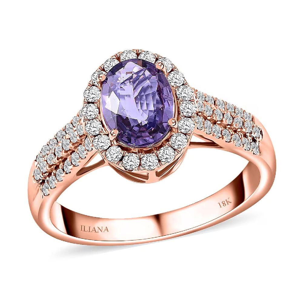 shop lc Certified and Appraised Iliana AAA Madagascar Purple Sapphire and G-H SI Diamond 1.90 ctw Halo Ring in 18K Rose Gold 4.10 Grams