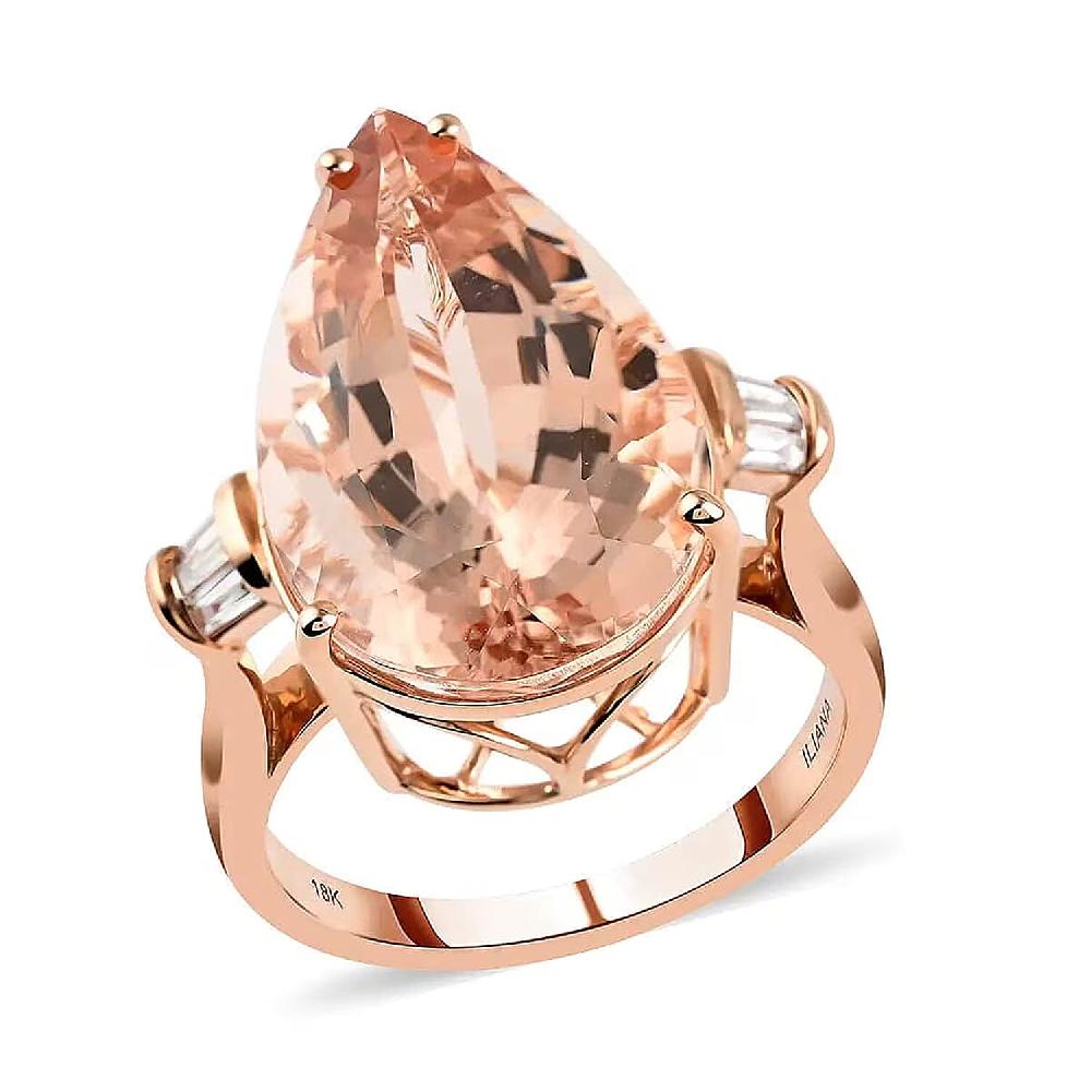 shop lc Certified and Appraised Iliana AAA Marropino Morganite and G-H SI Diamond 11.85 ctw Ring in 18K Rose Gold 5.95 Grams