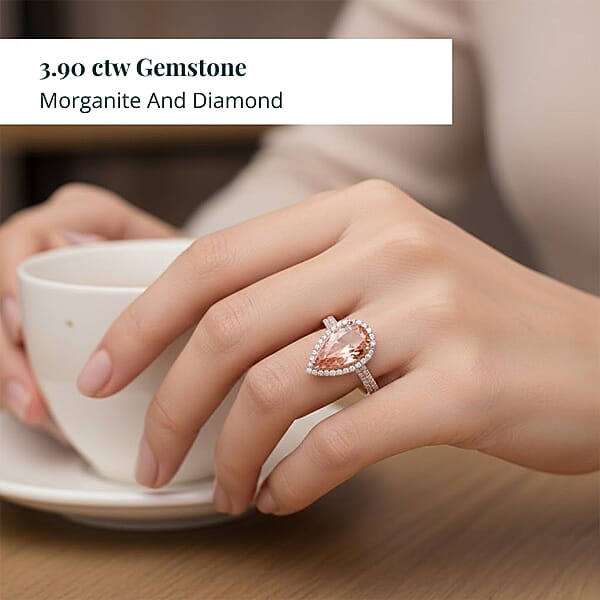 Shop Lc Certified And Appraised Iliana AAA Marropino Morganite And G-H SI Diamond 3.90 Ctw Halo Ring In 18K Rose Gold 4.66 Grams