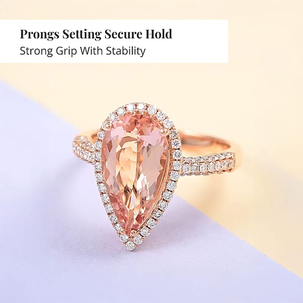 Shop Lc Certified And Appraised Iliana AAA Marropino Morganite And G-H SI Diamond 3.90 Ctw Halo Ring In 18K Rose Gold 4.66 Grams