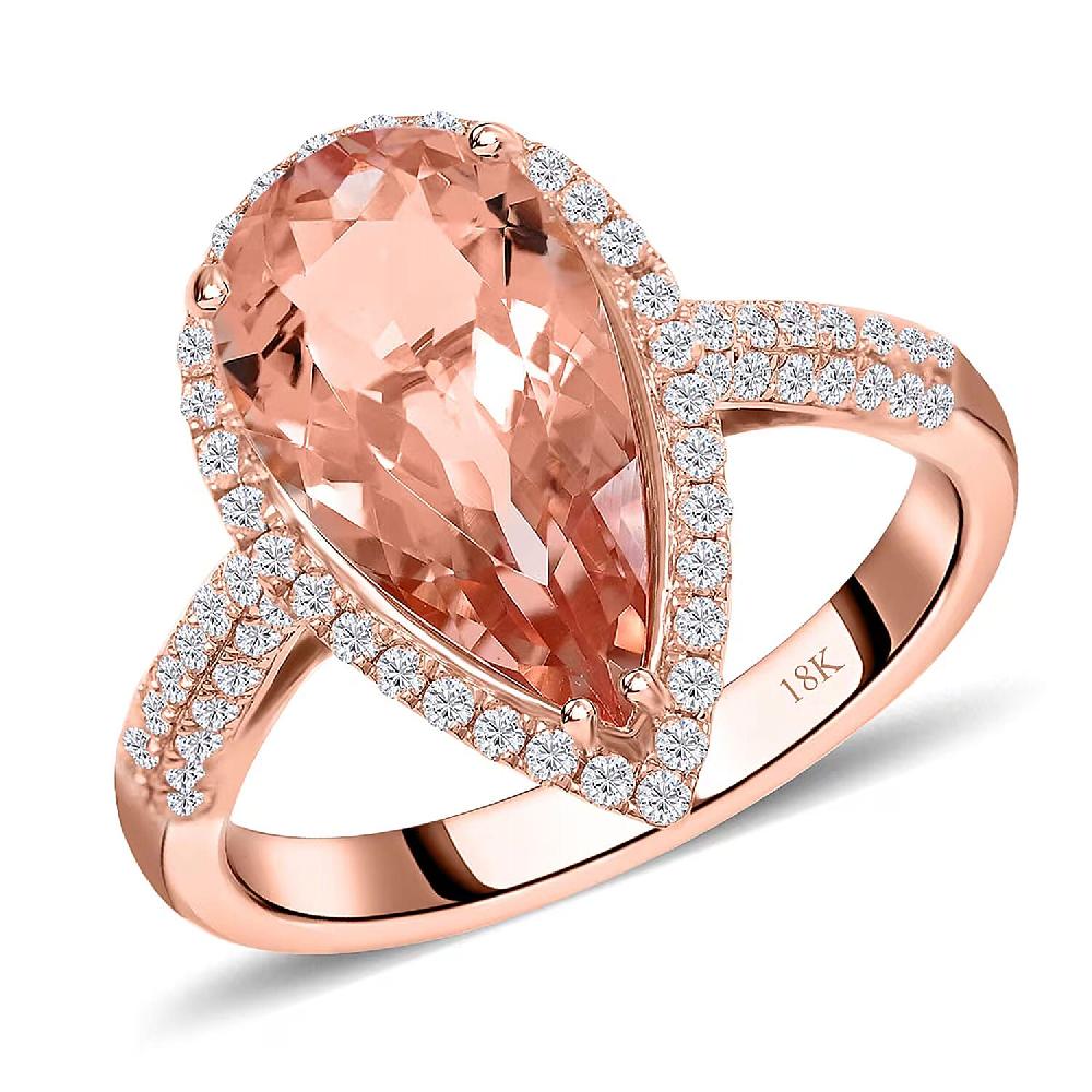 shop lc Certified and Appraised Iliana AAA Marropino Morganite and G-H SI Diamond 3.90 ctw Halo Ring in 18K Rose Gold 4.66 Grams