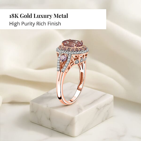 Shop Lc Certified And Appraised Iliana AAA Marropino Morganite And G-H SI Diamond 3.80 Ctw Double Halo Ring In 18K Rose Gold 4.68 Grams
