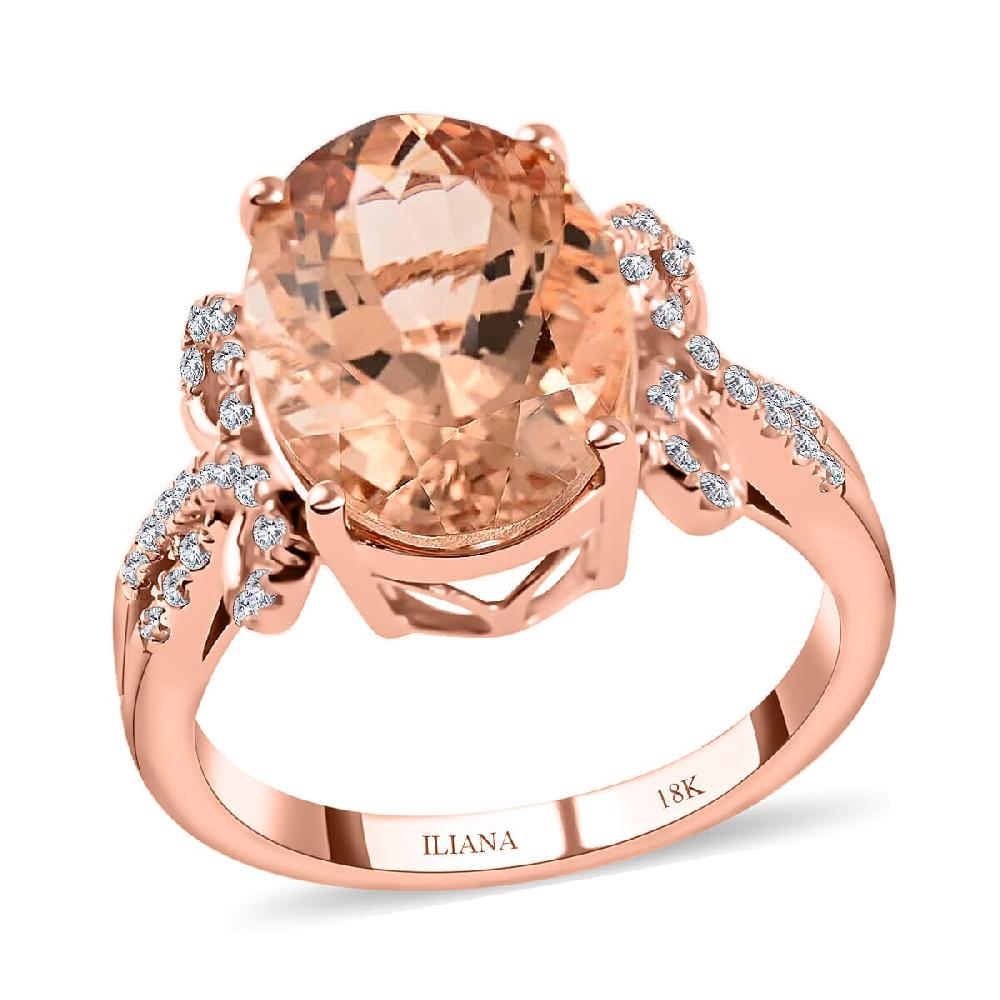 shop lc Certified and Appraised Iliana AAA Marropino Morganite and G-H SI Diamond 6.20 ctw Ring in 18K Rose Gold 5.35 Grams