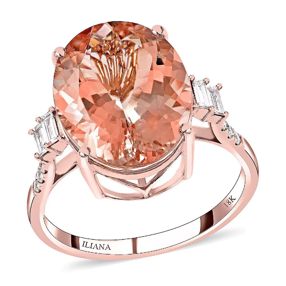 shop lc Certified and Appraised Iliana AAA Marropino Morganite and G-H I1 Diamond 8.00 ctw Ring in 18K Rose Gold