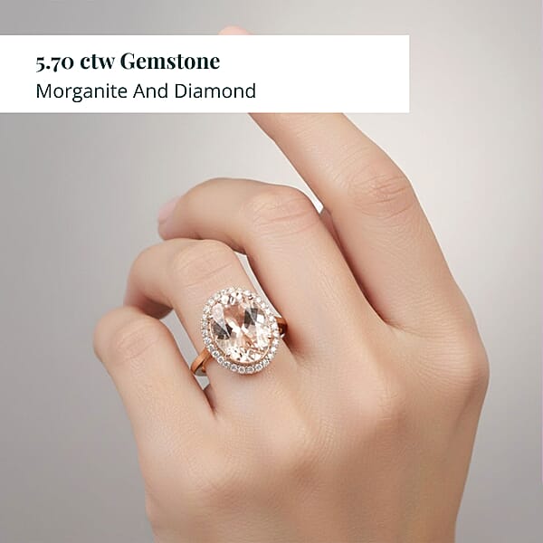 Shop Lc Certified And Appraised Iliana AAA Marropino Morganite And G-H SI Diamond 5.70 Ctw Halo Ring In 18K Rose Gold 3.50 Grams