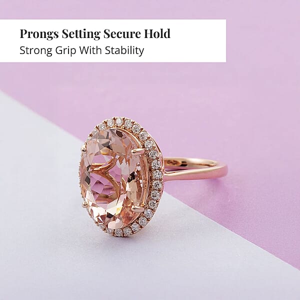 Shop Lc Certified And Appraised Iliana AAA Marropino Morganite And G-H SI Diamond 5.70 Ctw Halo Ring In 18K Rose Gold 3.50 Grams