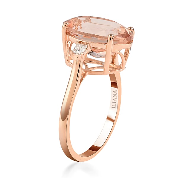 Shop Lc Certified And Appraised Iliana AAA Marropino Morganite And G-H SI Diamond 6.10 Ctw Ring In 18K Rose Gold