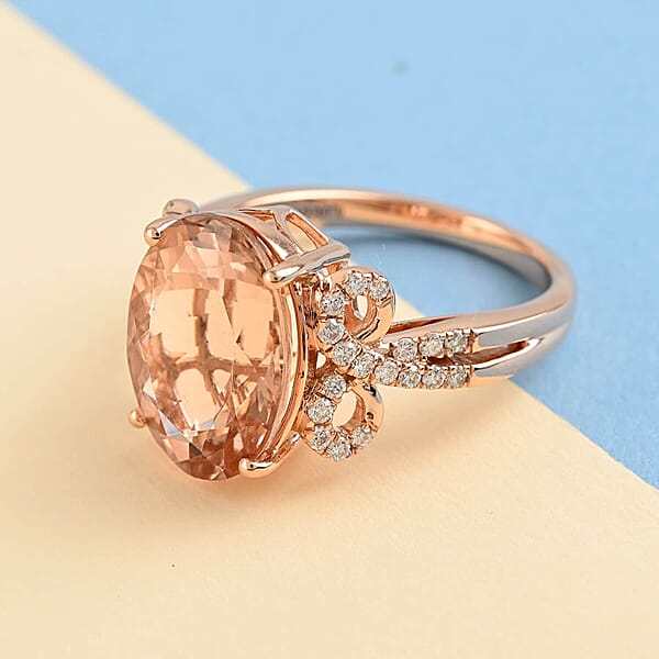 Shop Lc Certified And Appraised Iliana AAA Marropino Morganite And G-H SI Diamond 6.20 Ctw Ring In 18K Rose Gold 5.35 Grams
