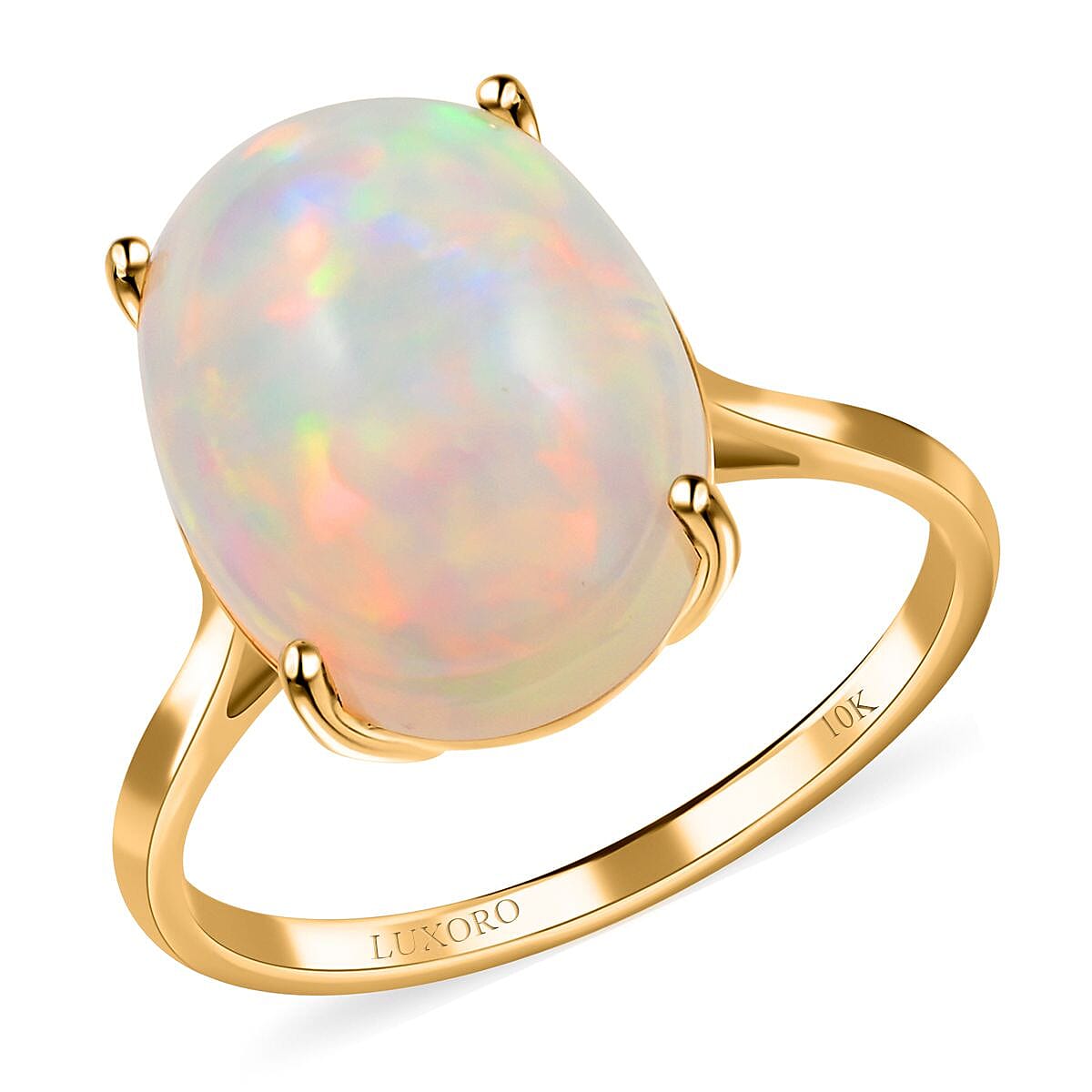 shop lc Certified and Appraised Luxoro 10K Yellow Gold AAA Ethiopian Welo Opal Solitaire Ring 6.85 ctw