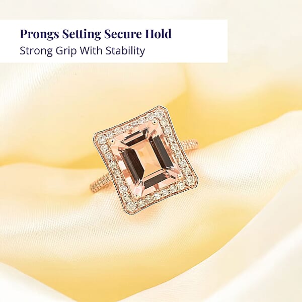 Shop Lc Certified And Appraised Luxoro 14K Rose Gold AAA Marropino Morganite And G-H I2 Diamond Halo Ring 4.35 Grams 4.80 Ctw