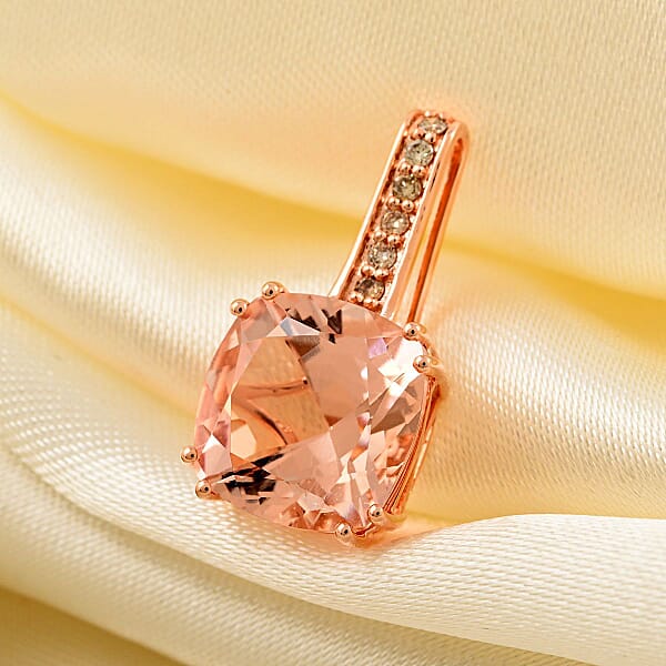Shop Lc Certified And Appraised Luxoro 14K Rose Gold AAA Marropino Morganite And G-H I2 Diamond Pendant Without Chain 3.75 Ctw