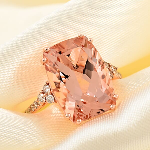 Shop Lc Certified And Appraised Luxoro 14K Rose Gold AAA Marropino Morganite And G-H I2 Diamond Ring 6.70 Ctw