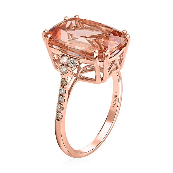 Shop Lc Certified And Appraised Luxoro 14K Rose Gold AAA Marropino Morganite And G-H I2 Diamond Ring 6.70 Ctw