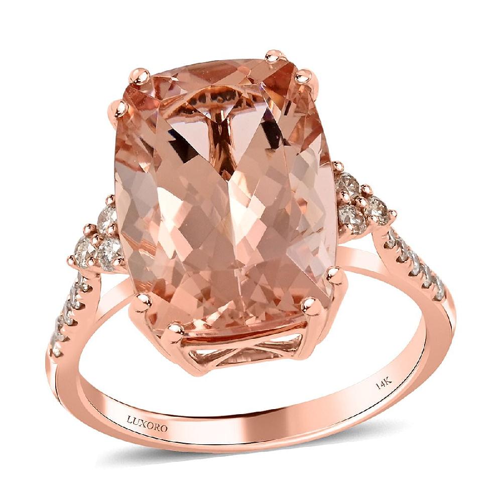 shop lc Certified and Appraised Luxoro 14K Rose Gold AAA Marropino Morganite and G-H I2 Diamond Ring 6.70 ctw