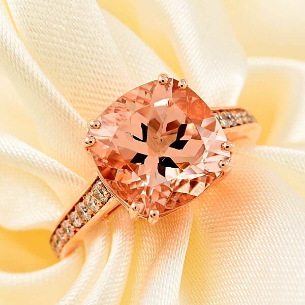 Shop Lc Certified And Appraised Luxoro AAA Marropino Morganite And G-H I2 Diamond 4.00 Ctw Ring In 14K Rose Gold