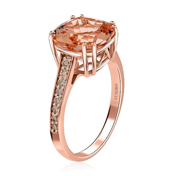 Shop Lc Certified And Appraised Luxoro AAA Marropino Morganite And G-H I2 Diamond 4.00 Ctw Ring In 14K Rose Gold