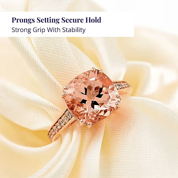 Shop Lc Certified And Appraised Luxoro AAA Marropino Morganite And G-H I2 Diamond 4.00 Ctw Ring In 14K Rose Gold