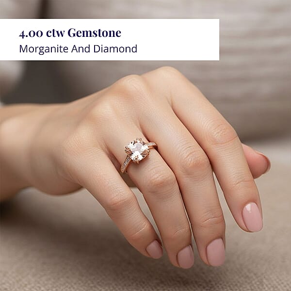 Shop Lc Certified And Appraised Luxoro AAA Marropino Morganite And G-H I2 Diamond 4.00 Ctw Ring In 14K Rose Gold