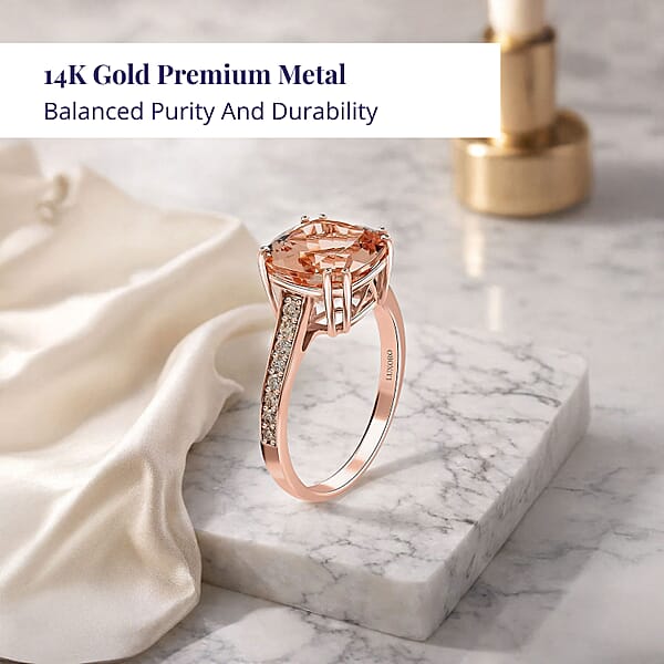 Shop Lc Certified And Appraised Luxoro AAA Marropino Morganite And G-H I2 Diamond 4.00 Ctw Ring In 14K Rose Gold