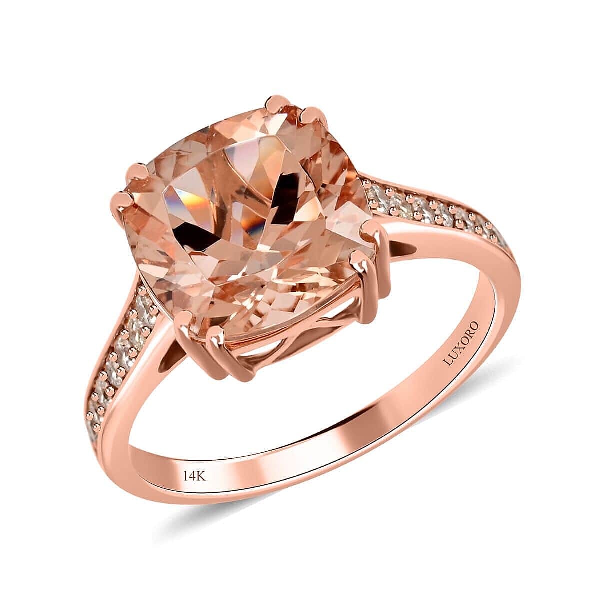 shop lc Certified and Appraised Luxoro AAA Marropino Morganite and G-H I2 Diamond 4.00 ctw Ring in 14K Rose Gold