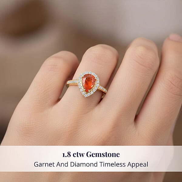 Shop Lc Certified And Appraised Luxoro AAA Nigerian Spessartite Garnet And G-H I2 Diamond 1.8 Ctw Ring In 14K Yellow Gold