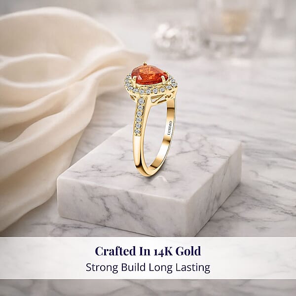 Shop Lc Certified And Appraised Luxoro AAA Nigerian Spessartite Garnet And G-H I2 Diamond 1.8 Ctw Ring In 14K Yellow Gold