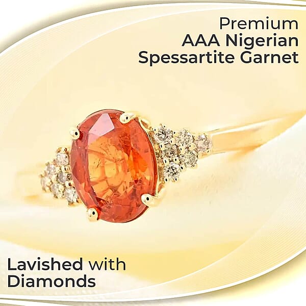 Shop Lc Certified And Appraised Luxoro AAA Nigerian Spessartite Garnet And G-H I2 Diamond Accent 2.00 Ctw Ring In 14K Yellow Gold Engagement Ring For Her