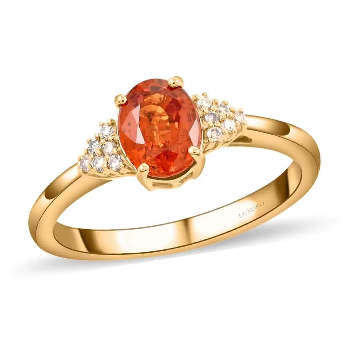 shop lc Certified and Appraised Luxoro AAA Nigerian Spessartite Garnet and G-H I2 Diamond Accent 2.00 ctw Ring in 14K Yellow Gold Engagement Ring For Her