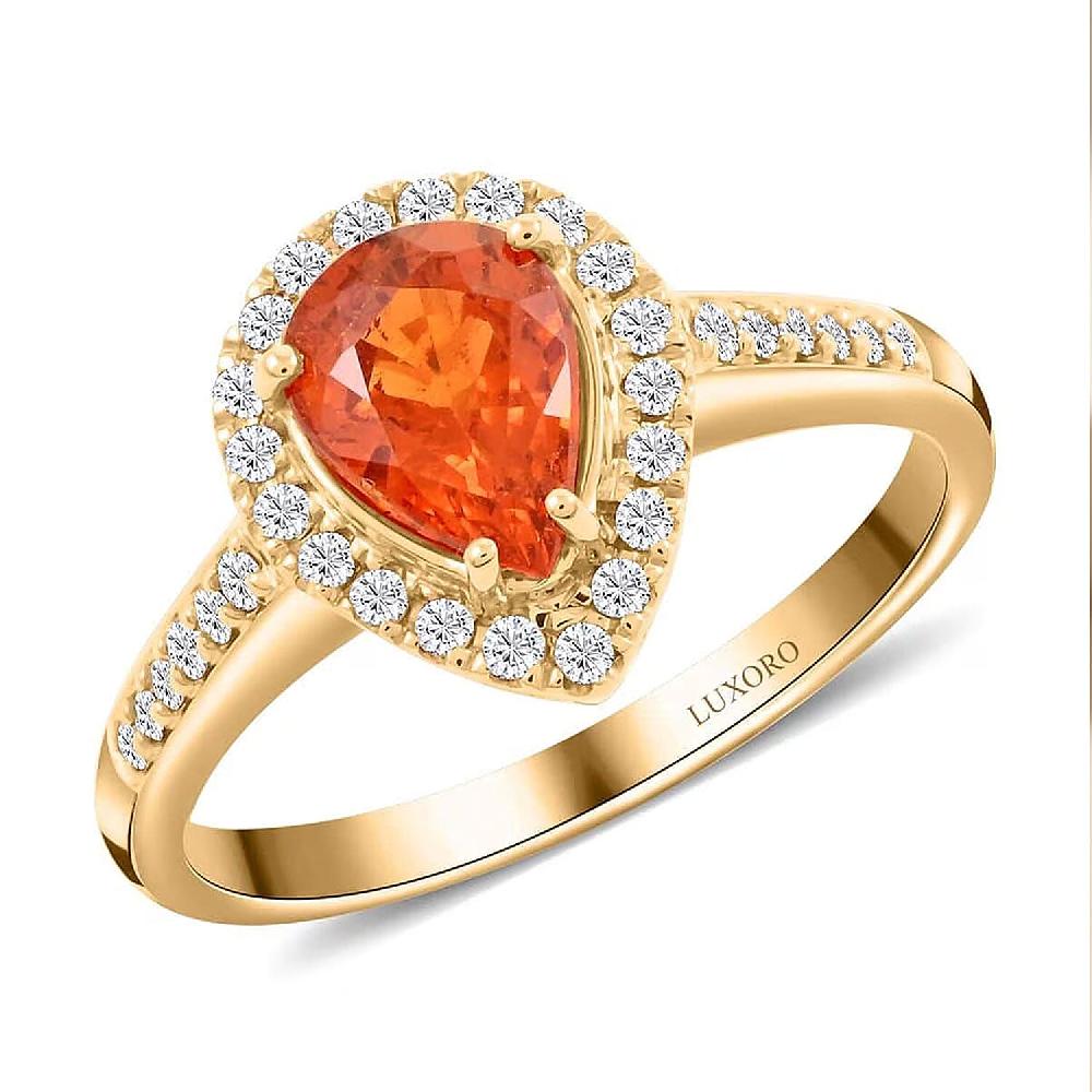 shop lc Certified and Appraised Luxoro AAA Nigerian Spessartite Garnet and G-H I2 Diamond 1.8 ctw Ring in 14K Yellow Gold
