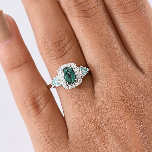 Shop Lc Certified And Appraised Luxoro AAA Pirineu Lagoon Tourmaline Paraiba Tourmaline And I2 Diamond 1.11 Ctw Ring In 10K White Gold