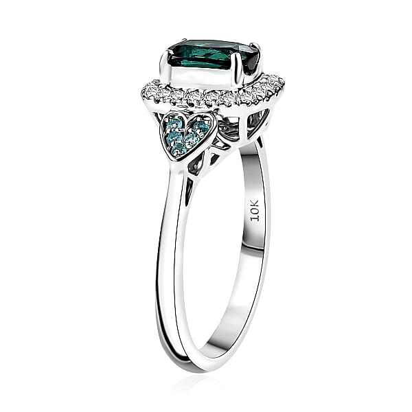 Shop Lc Certified And Appraised Luxoro AAA Pirineu Lagoon Tourmaline Paraiba Tourmaline And I2 Diamond 1.11 Ctw Ring In 10K White Gold