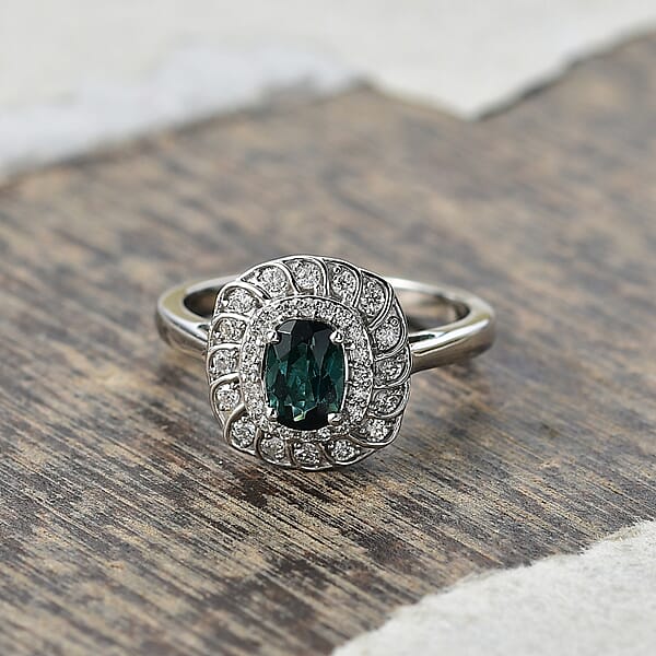 Shop Lc Certified And Appraised Luxoro AAA Pirineu Lagoon Tourmaline And I2 Diamond 1.07 Ctw Ring In 10K White Gold