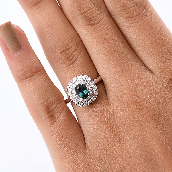Shop Lc Certified And Appraised Luxoro AAA Pirineu Lagoon Tourmaline And I2 Diamond 1.07 Ctw Ring In 10K White Gold