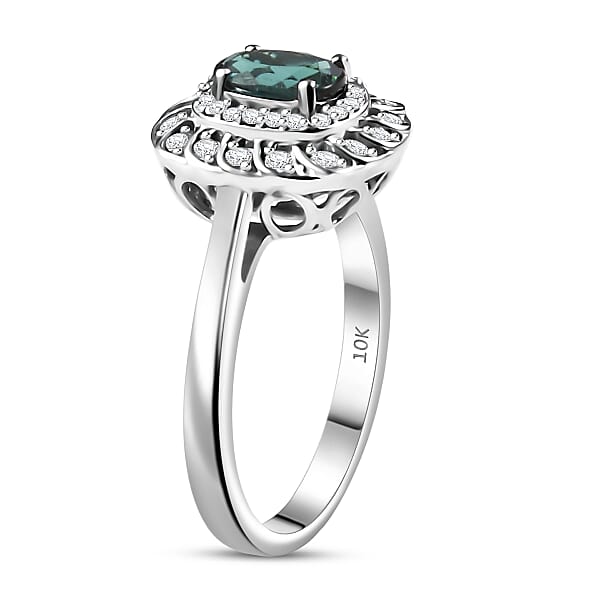 Shop Lc Certified And Appraised Luxoro AAA Pirineu Lagoon Tourmaline And I2 Diamond 1.07 Ctw Ring In 10K White Gold