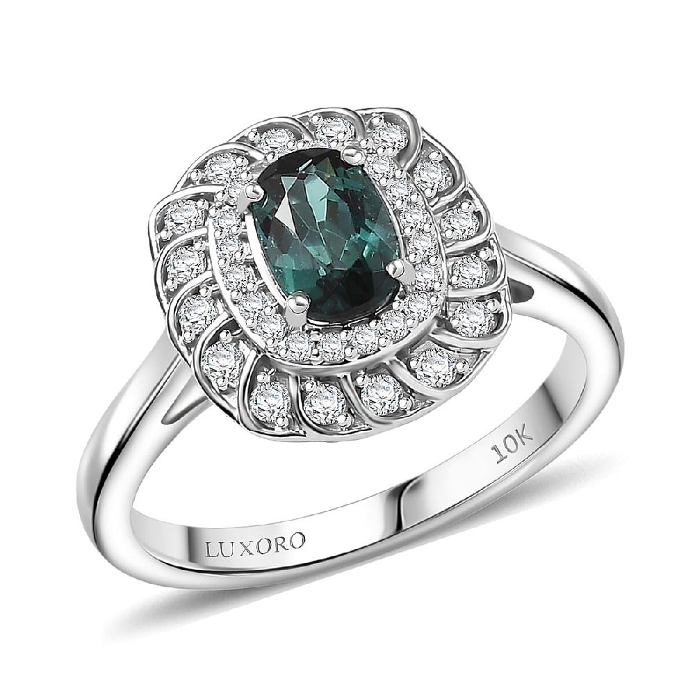 shop lc Certified and Appraised Luxoro AAA Pirineu Lagoon Tourmaline and I2 Diamond 1.07 ctw Ring in 10K White Gold