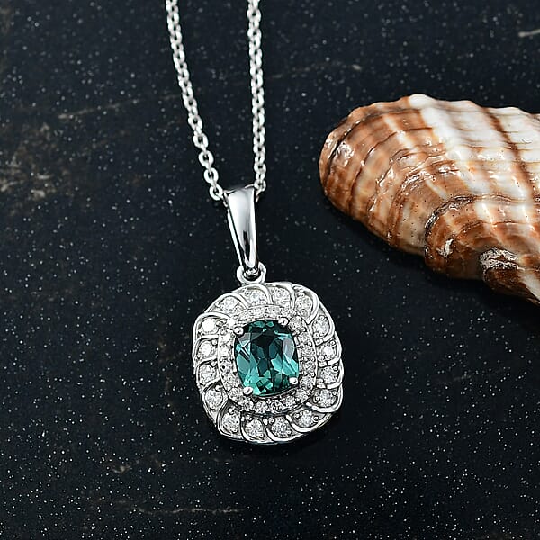 Shop Lc Certified And Appraised Luxoro AAA Pirineu Lagoon Tourmaline And I2 Diamond 1.03 Ctw Pendant Necklace In 10K White Gold 20 Inches
