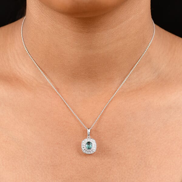 Shop Lc Certified And Appraised Luxoro AAA Pirineu Lagoon Tourmaline And I2 Diamond 1.03 Ctw Pendant Necklace In 10K White Gold 20 Inches