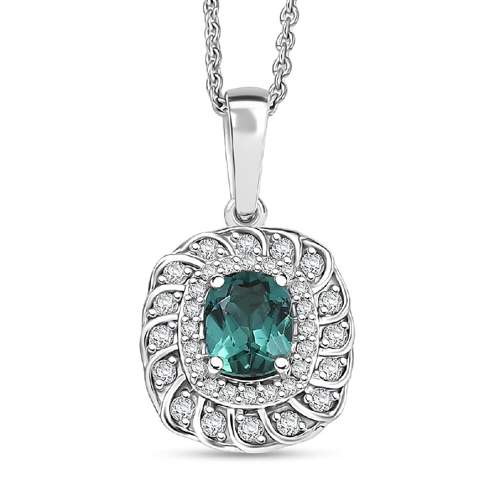 shop lc Certified and Appraised Luxoro AAA Pirineu Lagoon Tourmaline and I2 Diamond 1.03 ctw Pendant Necklace in 10K White Gold 20 Inches