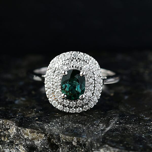 Shop Lc Certified And Appraised Luxoro AAA Pirineu Lagoon Tourmaline And I2 Diamond 1.16 Ctw Ring In 10K White Gold
