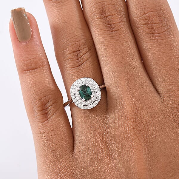 Shop Lc Certified And Appraised Luxoro AAA Pirineu Lagoon Tourmaline And I2 Diamond 1.16 Ctw Ring In 10K White Gold