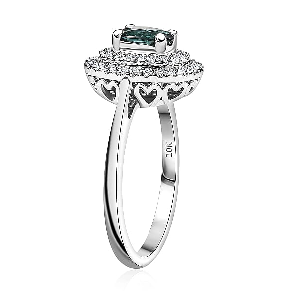 Shop Lc Certified And Appraised Luxoro AAA Pirineu Lagoon Tourmaline And I2 Diamond 1.16 Ctw Ring In 10K White Gold