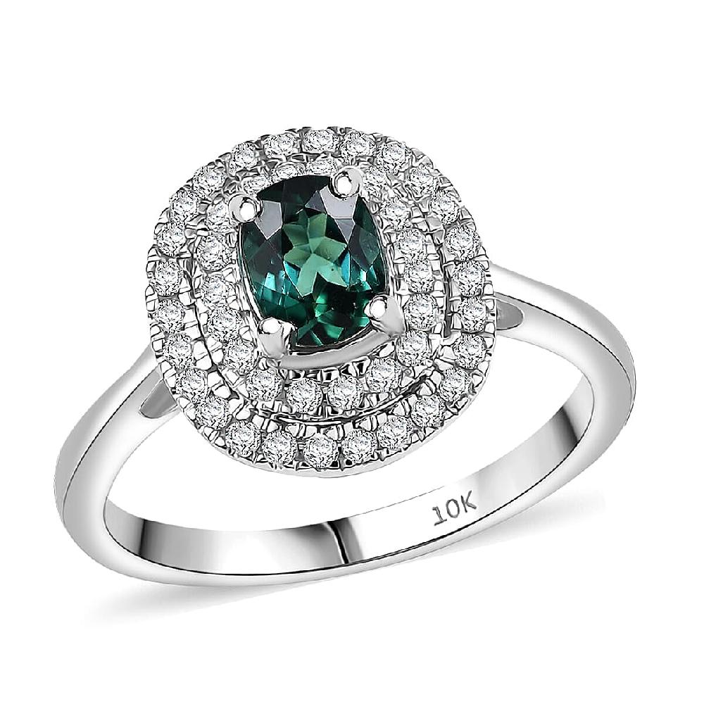 shop lc Certified and Appraised Luxoro AAA Pirineu Lagoon Tourmaline and I2 Diamond 1.16 ctw Ring in 10K White Gold