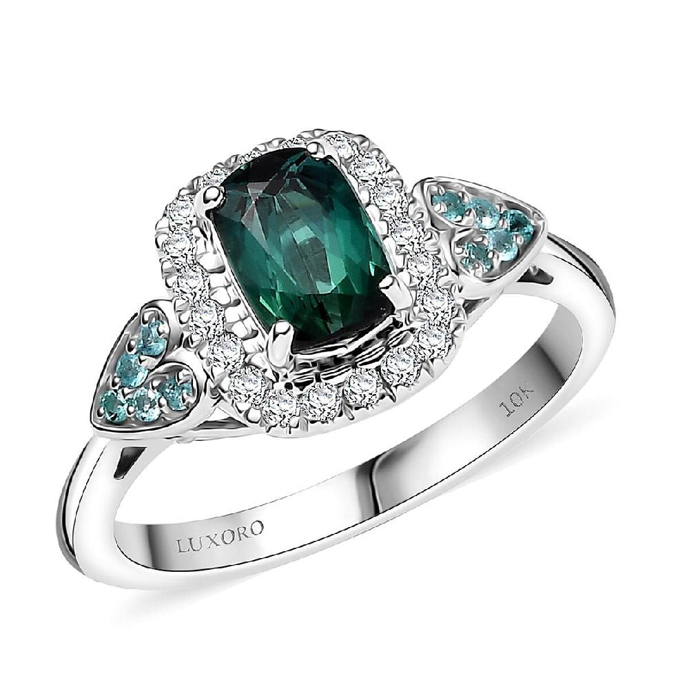 shop lc Certified and Appraised Luxoro AAA Pirineu Lagoon Tourmaline Paraiba Tourmaline and I2 Diamond 1.11 ctw Ring in 10K White Gold