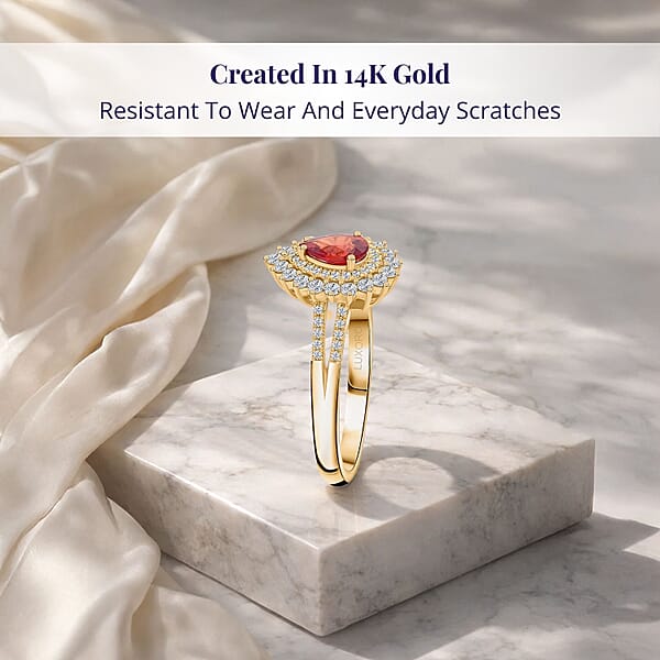 Shop Lc Certified And Appraised Luxoro AAA Red Sapphire And G-H I2 Diamond 1.35 Ctw Cocktail Ring In 14K Yellow Gold 4.25 Grams
