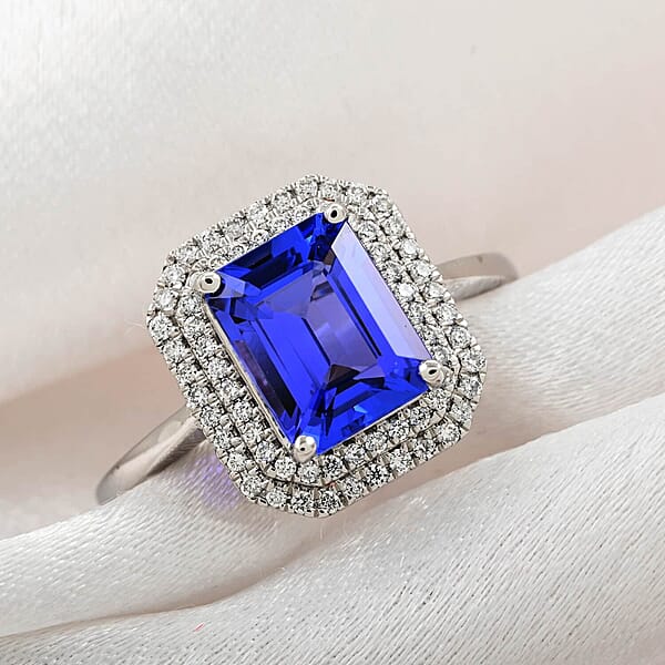 Shop Lc Certified And Appraised Rhapsody 950 Platinum AAAA Tanzanite And E-F VS Diamond Double Halo Ring 6.15 Grams 3.00 Ctw (Del. In 10-15 Days)