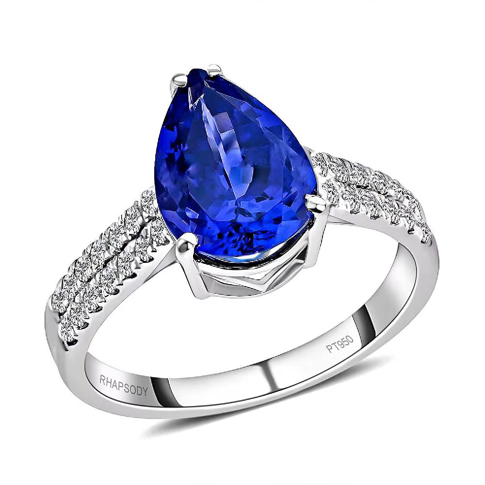 shop lc Certified and Appraised Rhapsody 950 Platinum AAAA Tanzanite and E-F VS Diamond Ring 5.50 Grams 3.60 ctw (Del. in 10-15 Days)