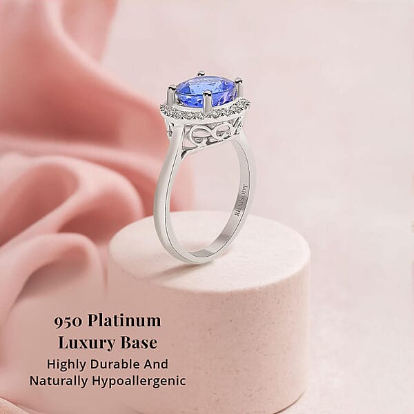 Shop Lc Certified And Appraised Rhapsody 950 Platinum AAAA Tanzanite And E-F VS Diamond Halo Ring 5.25 Grams 2.45 Ctw