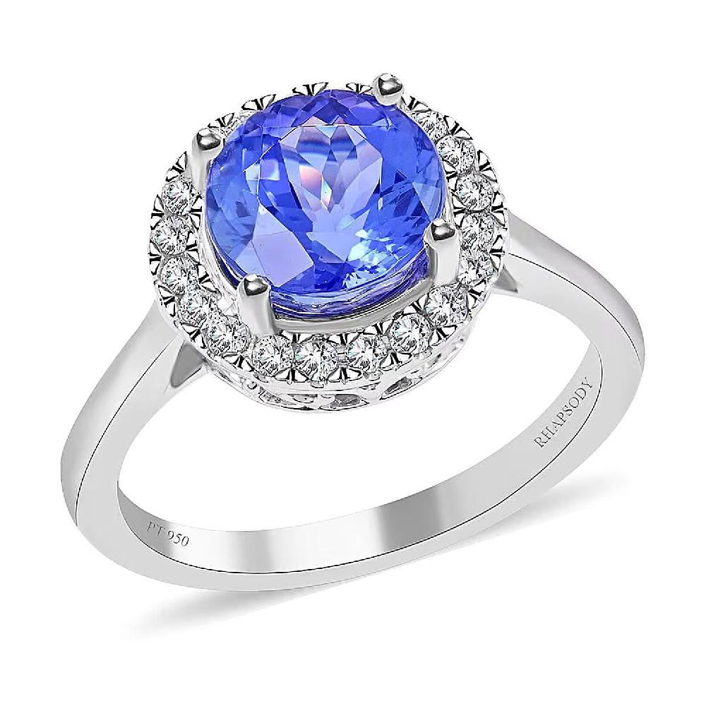 shop lc Certified and Appraised Rhapsody 950 Platinum AAAA Tanzanite and E-F VS Diamond Halo Ring 5.25 Grams 2.45 ctw